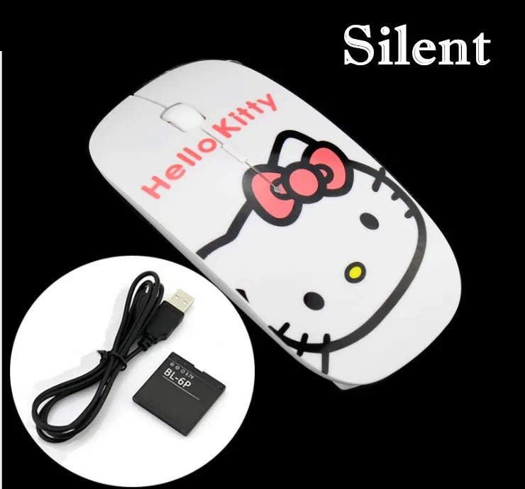 Бесшумная перезаряжаемая Беспроводная мультяшная мышь hello kitty, ультратонкая компьютерная зарядная мышь 1600 dpi, USB оптическая тонкая мышь Mause
