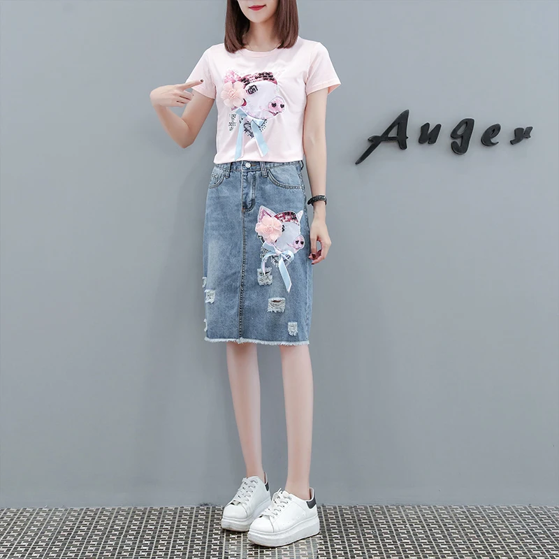 Женская Цветочная вышивка блестками хлопковая Футболка с рисунком поросенка +