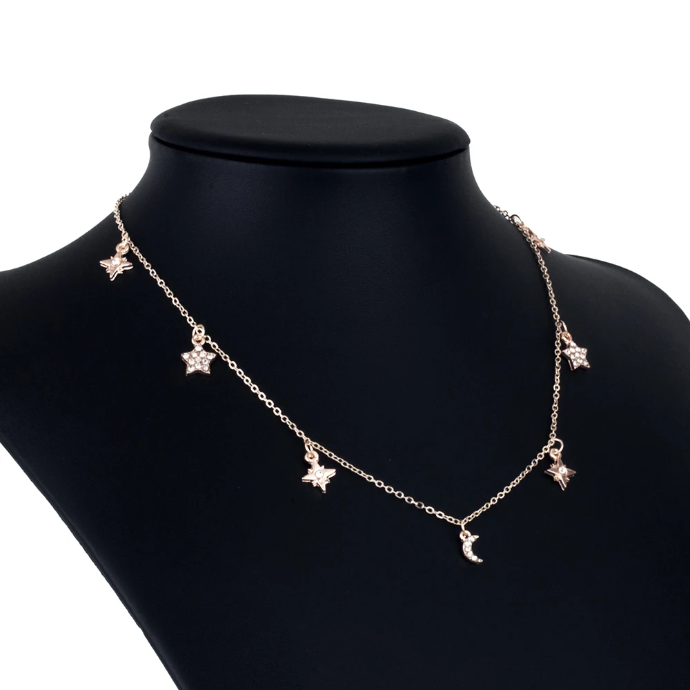FAMSHIN 2017 новейший модный чокер ожерелье звезда луна кулон цепочка Золотая печень