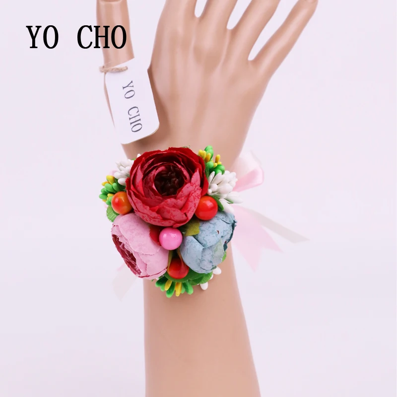 YO CHO мода 1 шт. искусственная Роза на запястье шелковая лента Искусственные