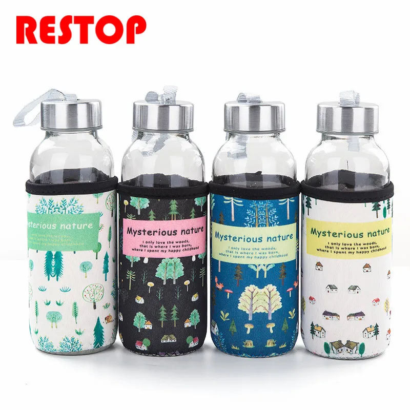 Студент drinkware Портативный бутылка мультфильм прозрачная стеклянная для воды чай