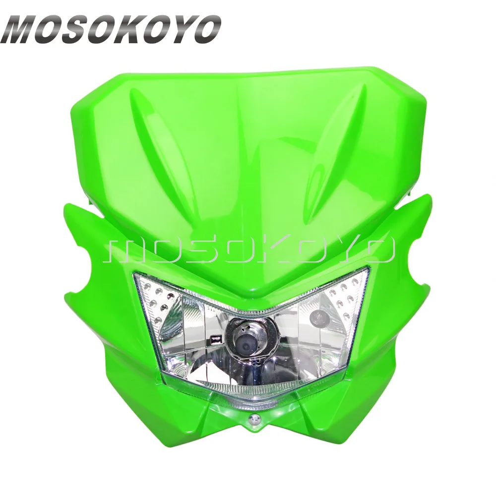 Зеленый внедорожный питбайк фары для мотокросса передняя лампа для Kawasaki KLX 150 KX 65 85 125 250 500 250F 450F