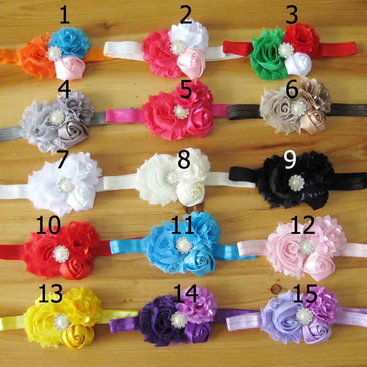 

30pcs/lot shabby chic flower headband with Crystal pearl