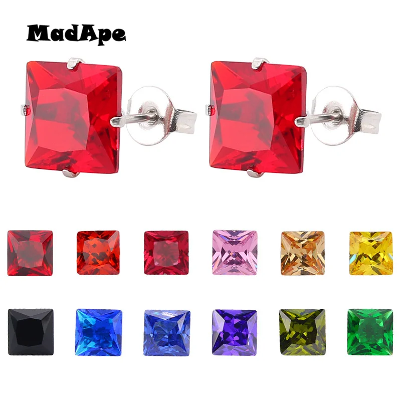 Женские квадратные серьги гвоздики из нержавеющей стали серебристого