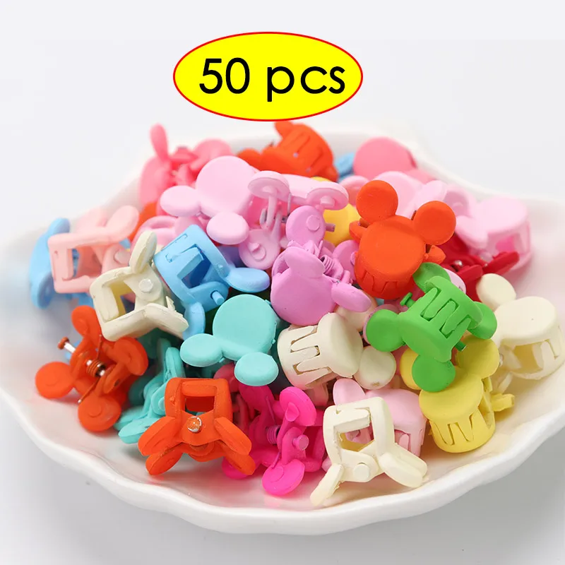 Small ear clip 50PCS Детская маленькая заколка-коготь, цветные маленькие желейные бобы, заколки для волос для детей, заколки-цветы конфетного цвета, плетеная веревка для волос - Цвет: Small ear clip 50PCS