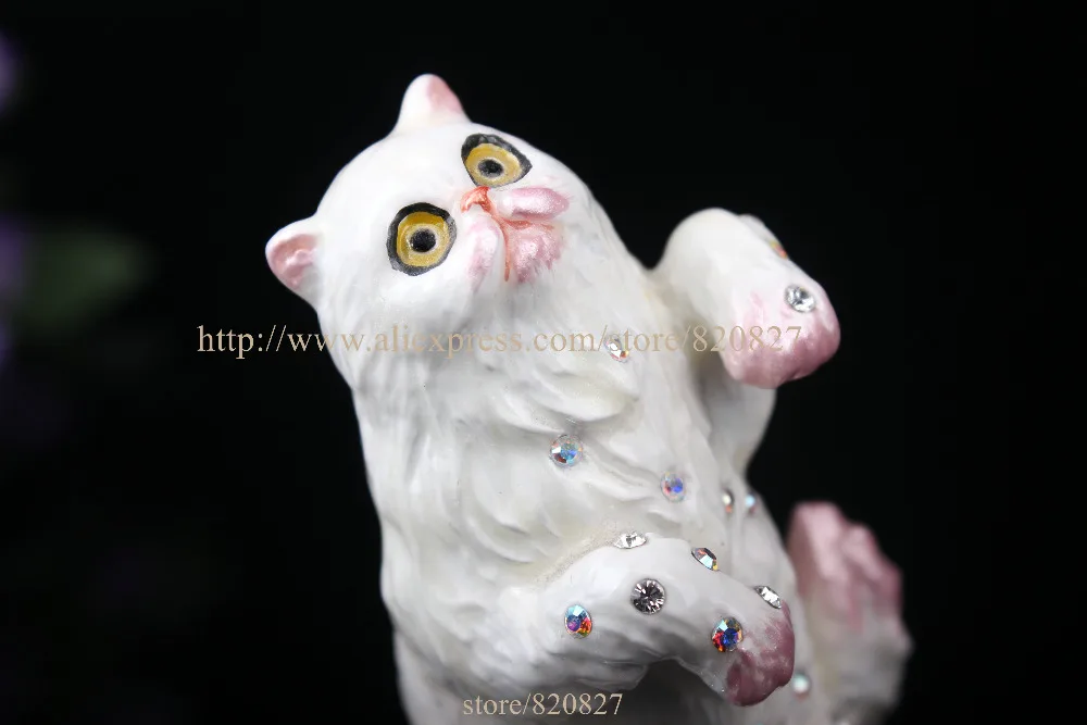 Статуэтка кота коробка для Keepsake Чешские кристаллы цветная точка на петлях Кот