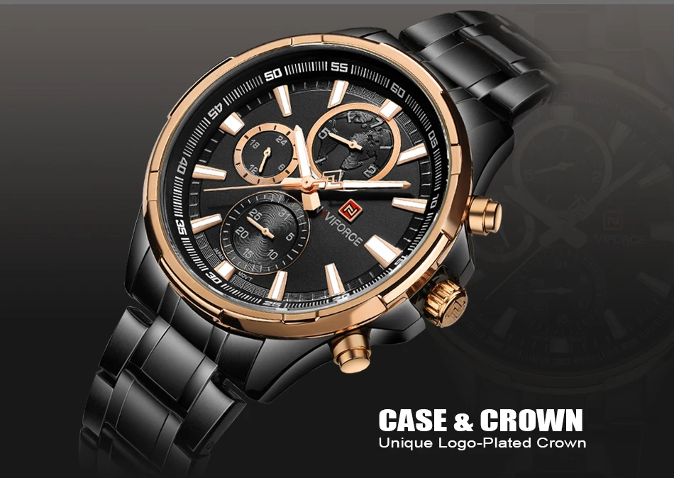 NAVIFORCE Relogio Masculino мужские s часы Лидирующий бренд Роскошные Черные Стальные кварцевые часы мужские повседневные спортивные наручные часы с хронографом