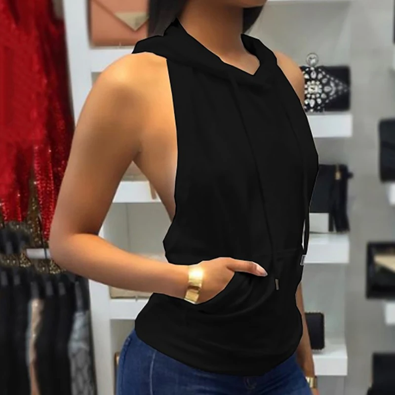 Повседневная футболка Женская 2019 без рукавов с сексуальным свободная толстовка