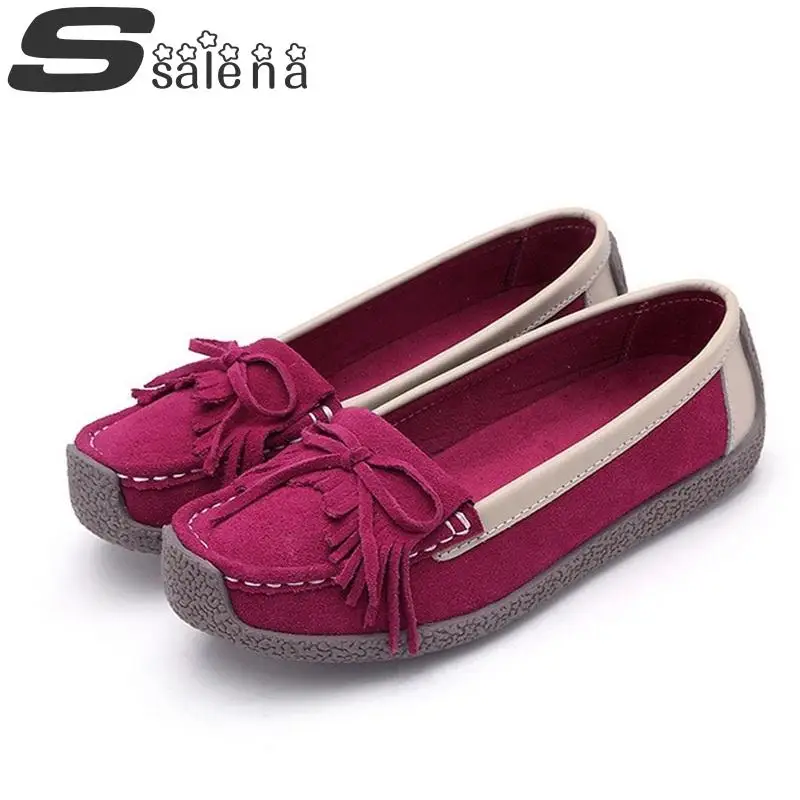 New Women Suede Leather Shoes Woman Flats Cowhide Flexible Spring Boat Soft Bottom Loafer B230 | Обувь