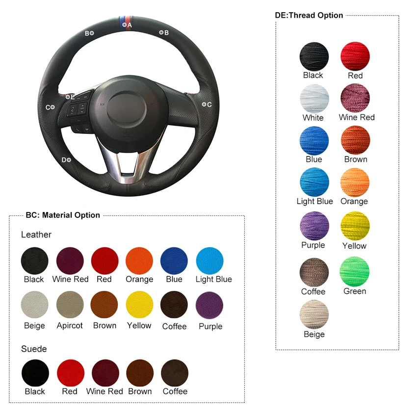 MEWANT черный кожаный чехол рулевого колеса автомобиля для Mazda 3 Axela 2013-2016 6 Atenza 2014-2017 2