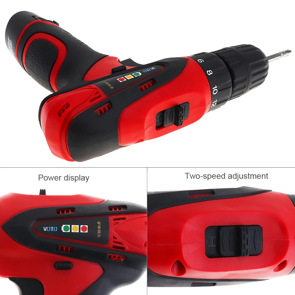 VOTO AC 100 240V Беспроводная электрическая отвертка 12V дрель литиевая батарея