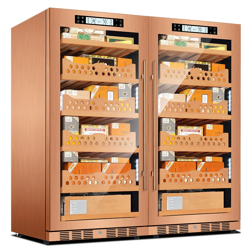Золотой FK-128CT1 шкафчик для хранения сигар "humidor" роскошный деревянный из испанского кедра humidor из нержавеющей стали сигарный шкаф компрессор кулер для сигар - Цвет: Золотой