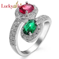 luckyshine aaaa round fire blue green quartz crystal cubic zirconia silver rings for women wedding party holiday christmas gifts