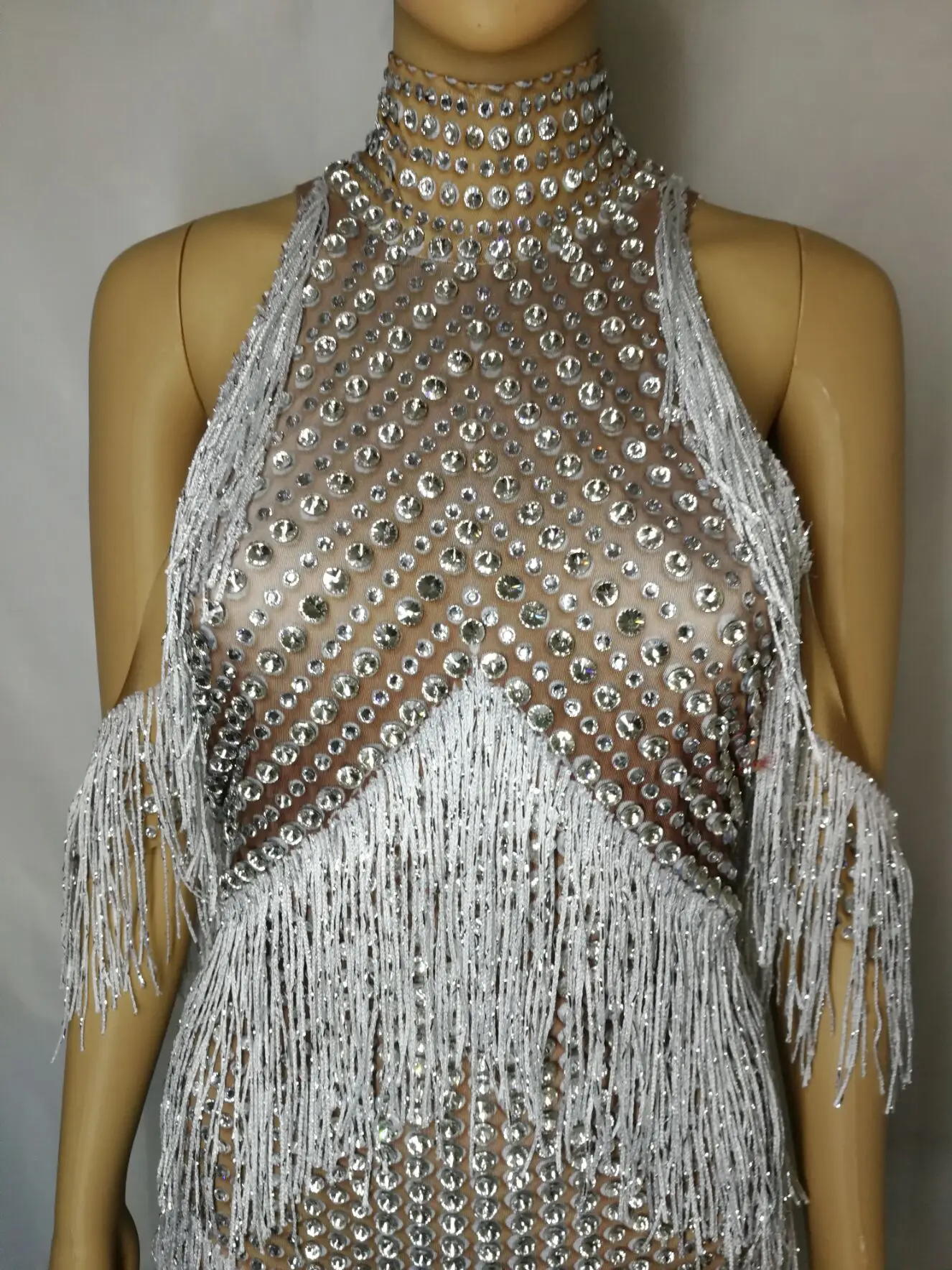 Full Rhinestones Sexy Off-Shoulder Tassel Long Dress Evening Party Lady Luxurious Costume Birthday Prom One Piece Crystals | Женская