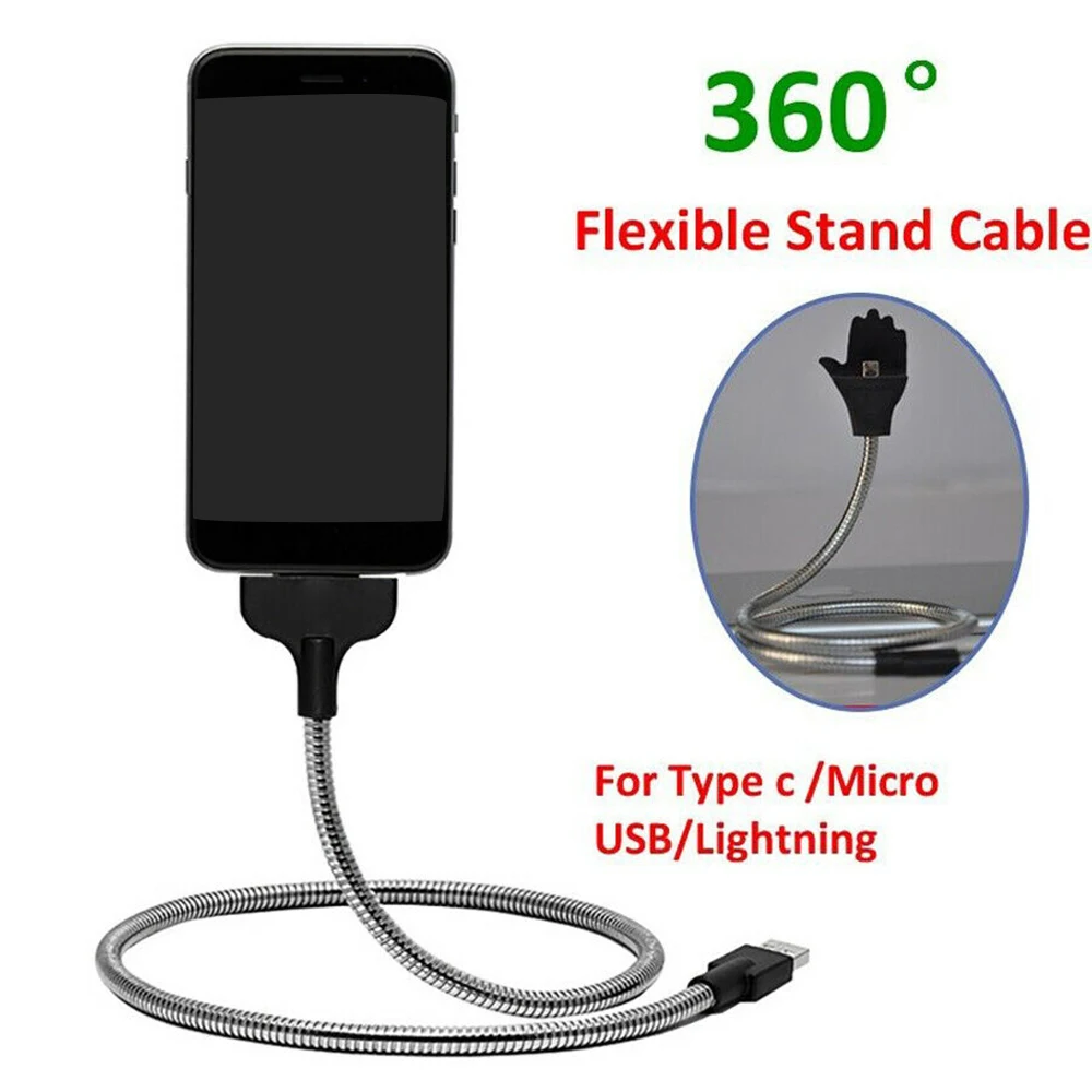 

New Lazy Stand Up Charging Cable Flexible Phone Holder Bracket USB Charger for iphone / Type C / Micro USB