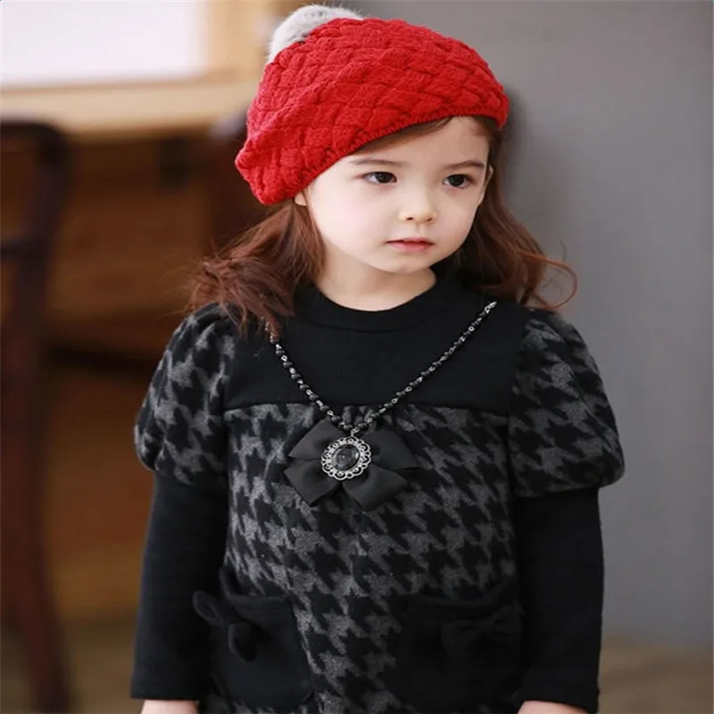 Милый тонкий берет для девочки 1-7 лет детский ветрозащитный вязаный зимняя