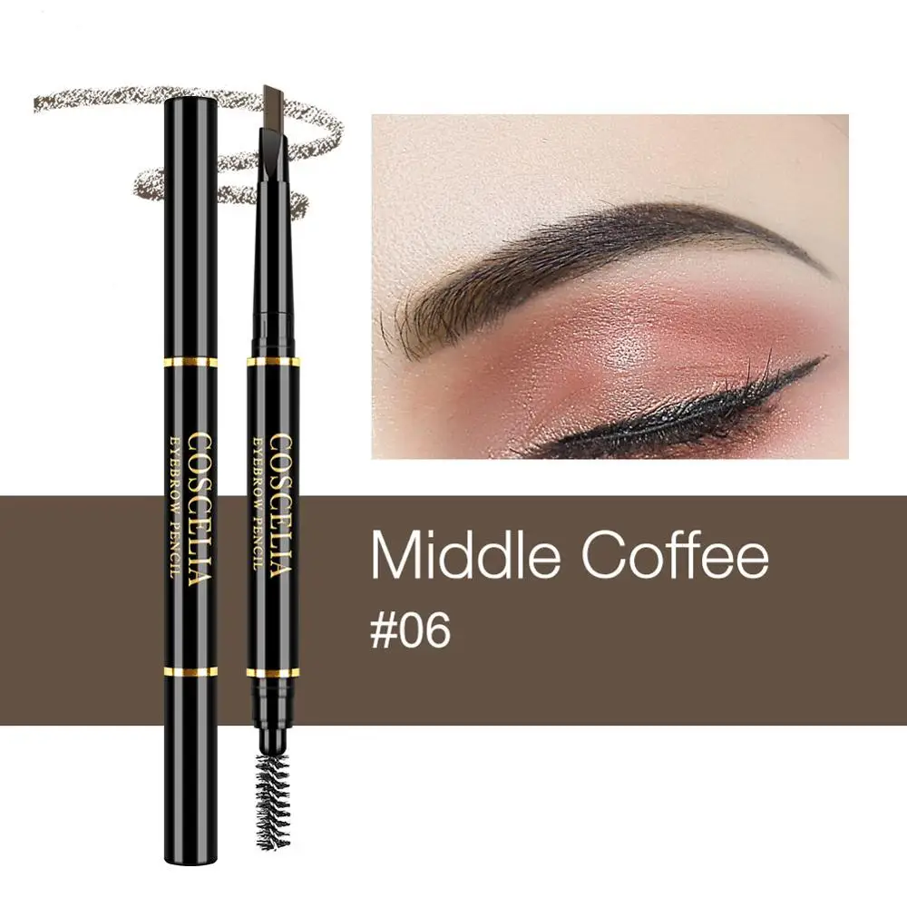 Middle Coffe COSCELIA, 6 цветов, двухсторонний карандаш для бровей, стойкий макияж, ручка для бровей, косметика, легко нарисованный инструмент, карандаш - Цвет: Middle Coffe