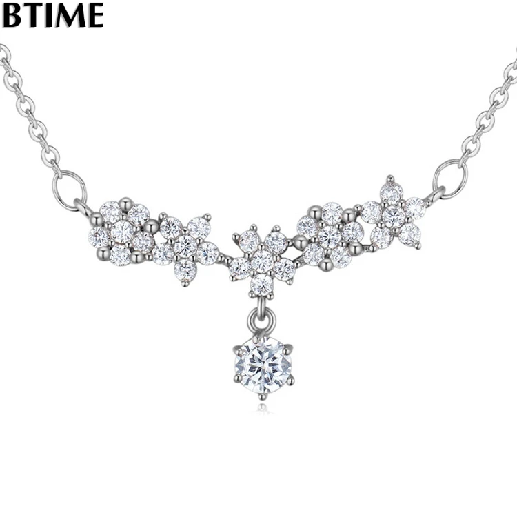 Btime двойной цветок Стиль кубического циркония Цепи и Подвески золото Цвет моды