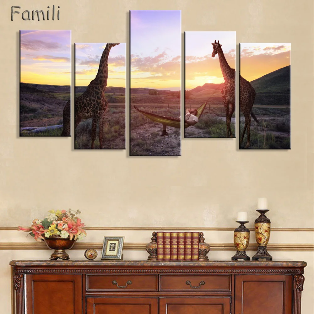 Печатные африканские жирафы холст живопись 5 панелей стандартная картина для