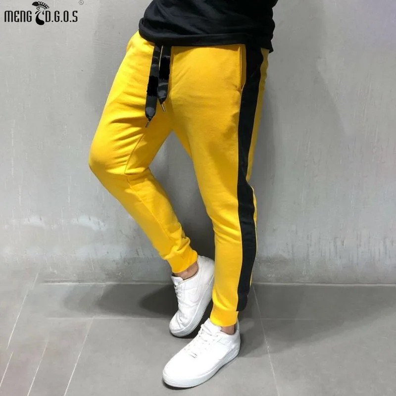 yellow Мужские новые модные фитнес длинные уличные повседневные мужские брюки для бега фитнес брюки для тренажерного зала Бодибилдинг мужская одежда - Цвет: yellow