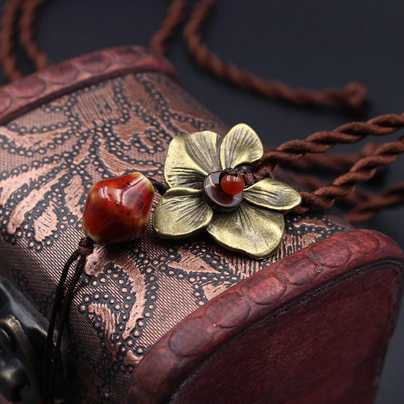 Керамические бусины кулон ожерелье длинная цепь свитер медный цветок Новое