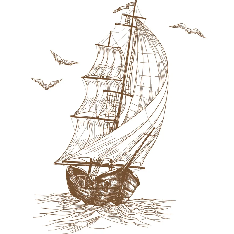 Ретро парусный стикер стены мультфильм задний фон из ПВХ Декор для дома детская