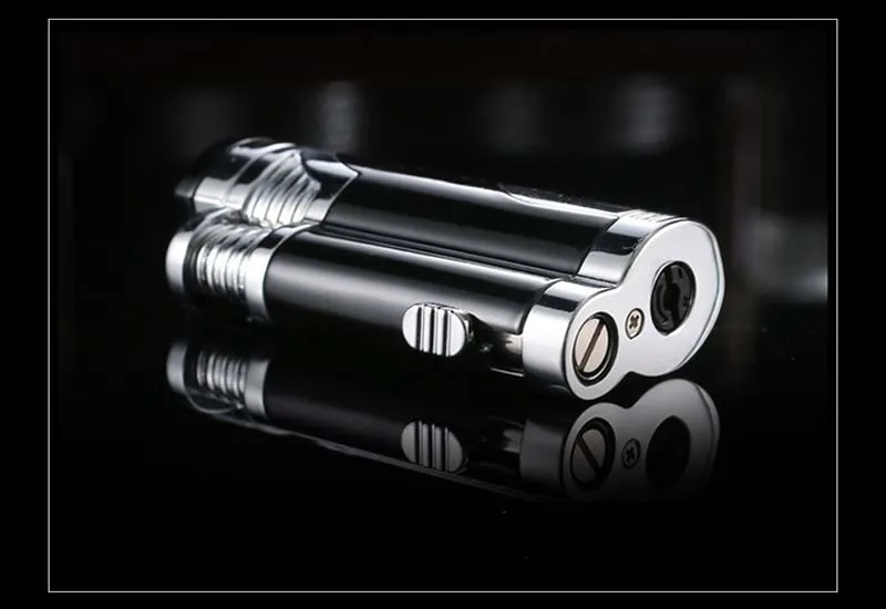 Креативная зажигалка с прикуривателем двойная прямая синяя газовая зажигалка с пламенем ветрозащищенная реактивная Бутановая Зажигалка аксессуары для сигар