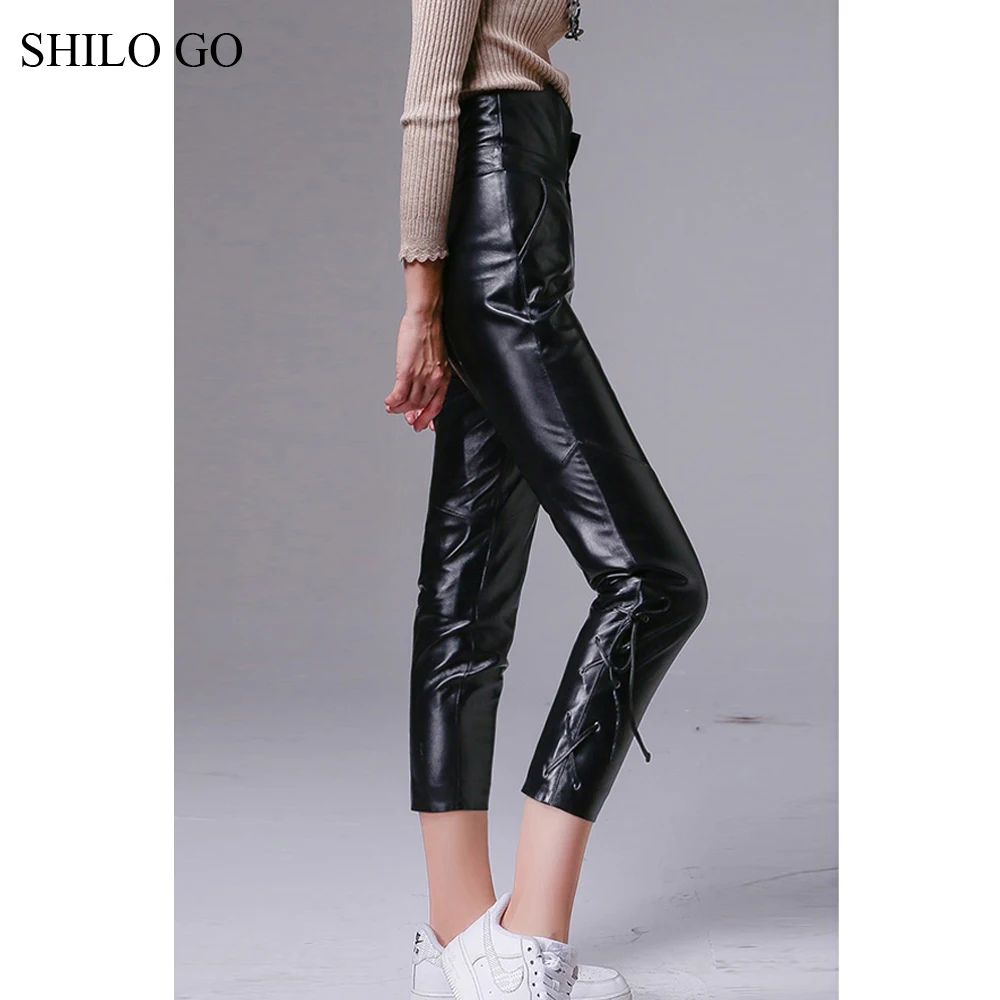 Женские кожаные брюки SHILO GO осенние модные из натуральной овчины с высокой талией