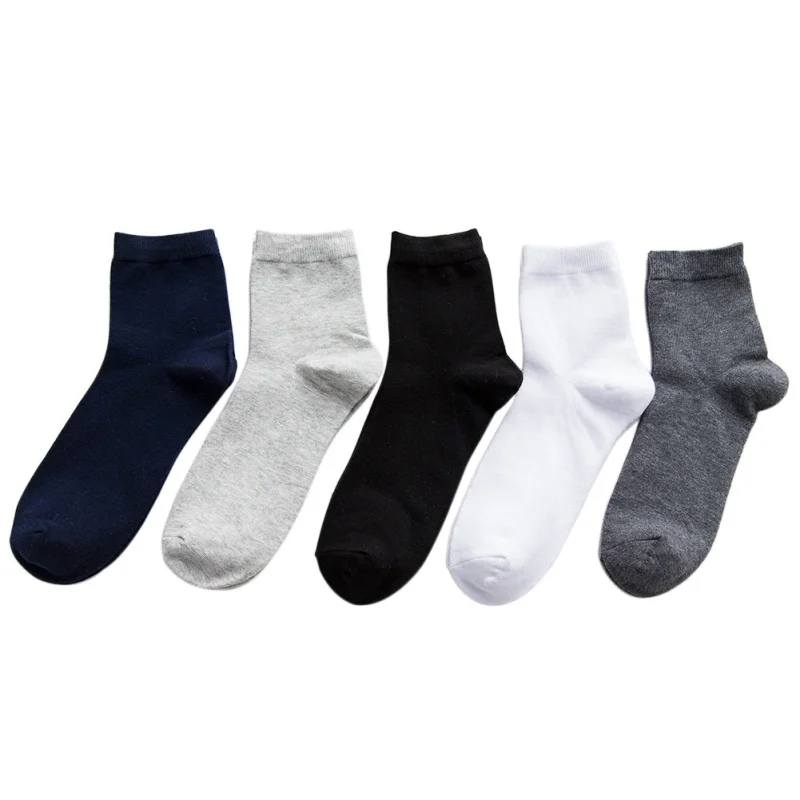 

Men's Solid Color Series 5 Pairs of Socks Gift Set Color Mixing & All Black & All Grey & All White With High Quality