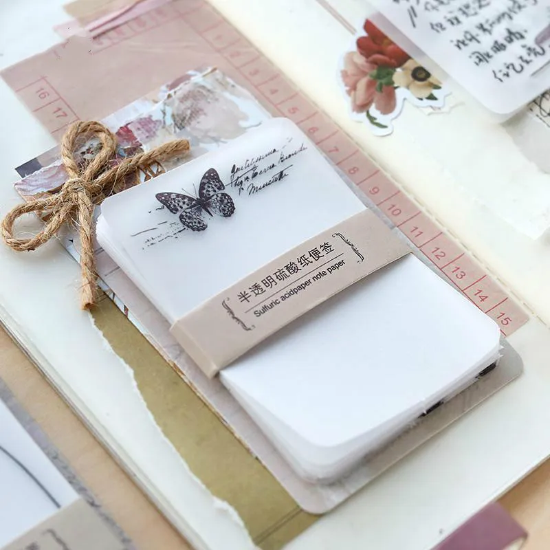 30 шт./пакет полупрозрачные Цветная Бумага Sticky Notes Ретро растение ручная роспись Diy ручка письменный материал memo pad