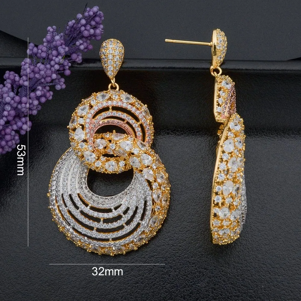 ModemAngel Роскошные брендовые свадебные серьги с кубическим цирконием 3 тона