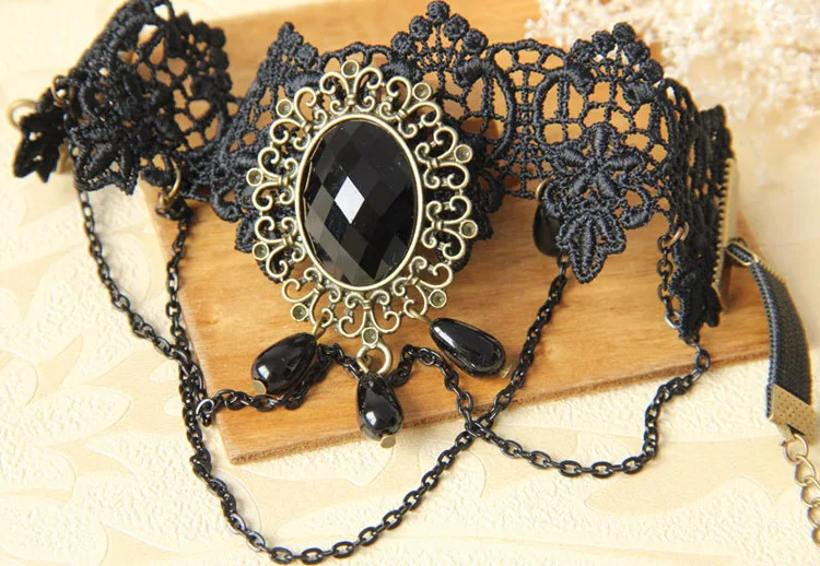 Женский винтажный браслет ручной работы многослойная цепочка с цветами черные