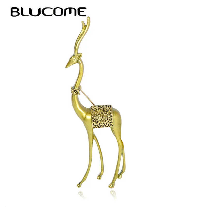 Blucome сплав животное брошь яркий олень золотистый гравированный ювелирное