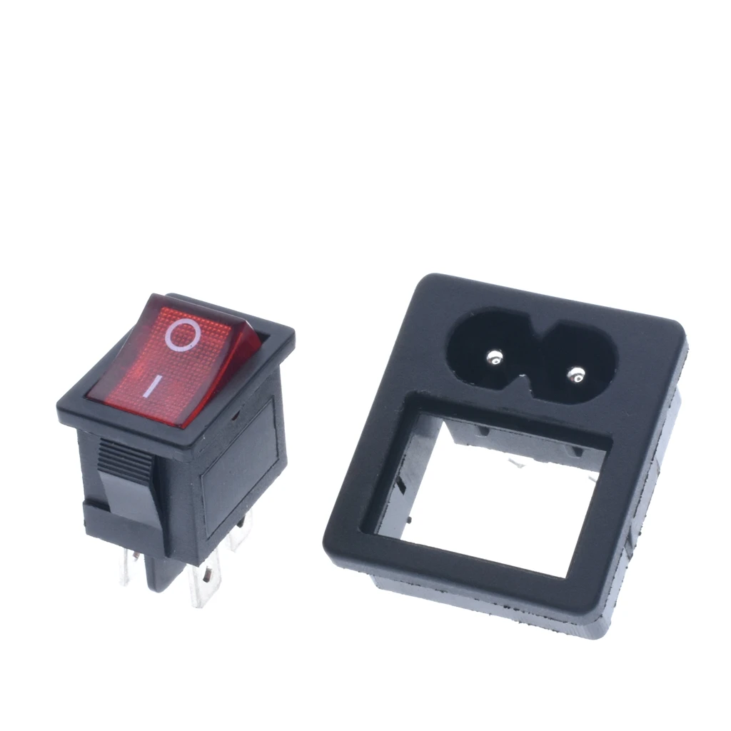 IEC320 C8 AC 2.5A 250V power Cord Inlet socket receptacle with red light rocker switch for Computer Amplifier | Электроника