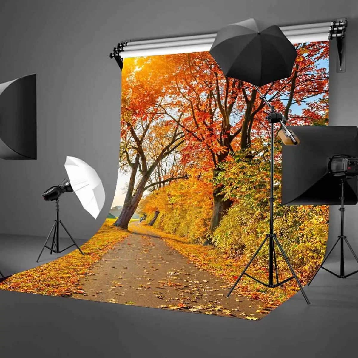 5x7ft кленовый фон с листьями осенний для фотосъемки изображением кленовой дороги
