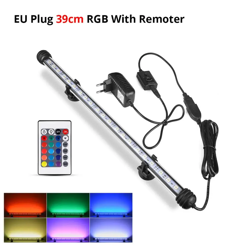 RGB 39cm 110 В, 220 В, Светодиодная трубчатая лампа с европейской вилкой, светильник для аквариума, RGB, водонепроницаемая, для помещений, для подводного декора, светодиодный светильник для аквариума, погружная лампа - Испускаемый цвет: RGB 39cm