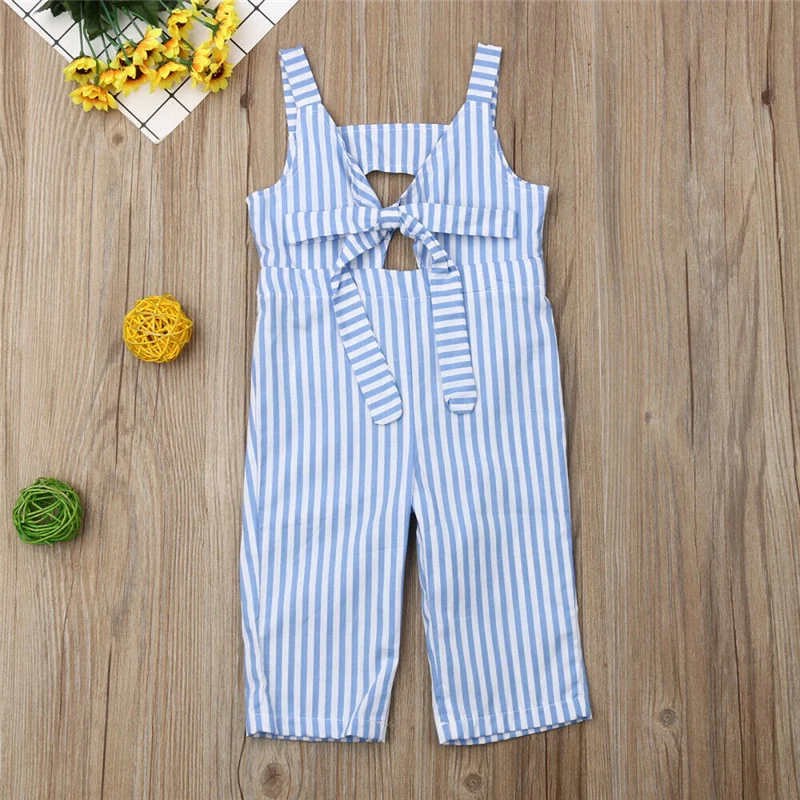 Модный комбинезон без рукавов в полоску с бантом для новорожденных девочек