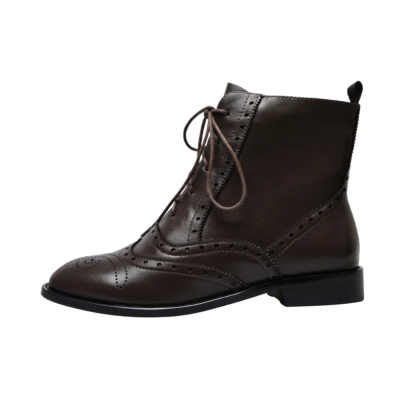 brown 2.5cm heels Г., ботильоны в британском стиле ретро женские Ботинки martin из натуральной кожи с перфорацией типа «броги» женские ботинки женская повседневная обувь ручной работы - Цвет: brown 2.5cm heels
