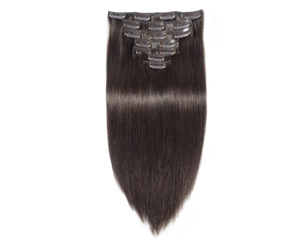 Rechoo прямые человеческие волосы Remy для наращивания на заколках 100 г 120 г человеческих волос на зажимах#2 темно-коричневого цвета 1" 22"