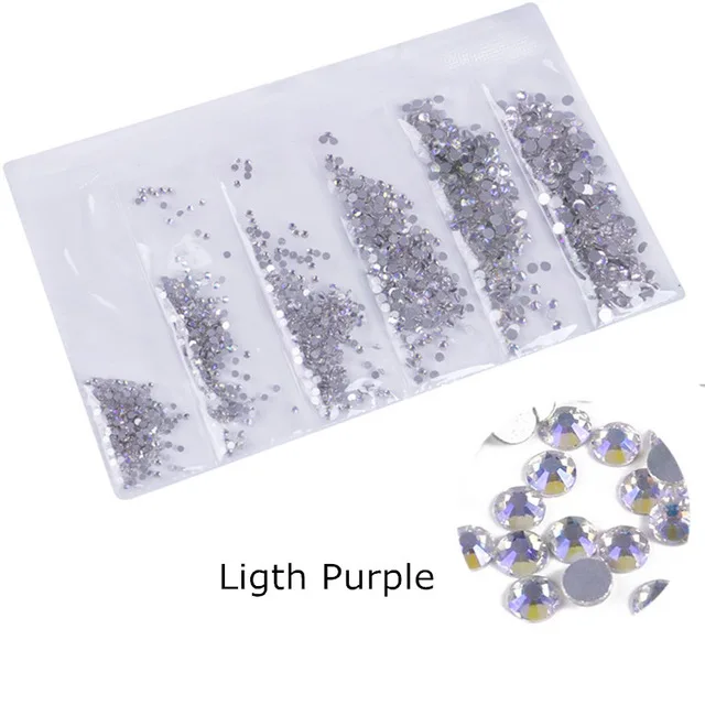 Light purple Красочные супер блестящие стразы для украшения дизайна ногтей многоразмерные 3D без горячей фиксации Круглые DIY стеклянные аксессуары для маникюра Инструменты - Цвет: Light purple