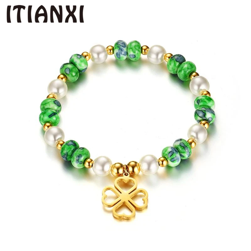 ITIANXI Для женщин Браслеты Нержавеющая сталь камень бисера Strand браслет Слон Лаки