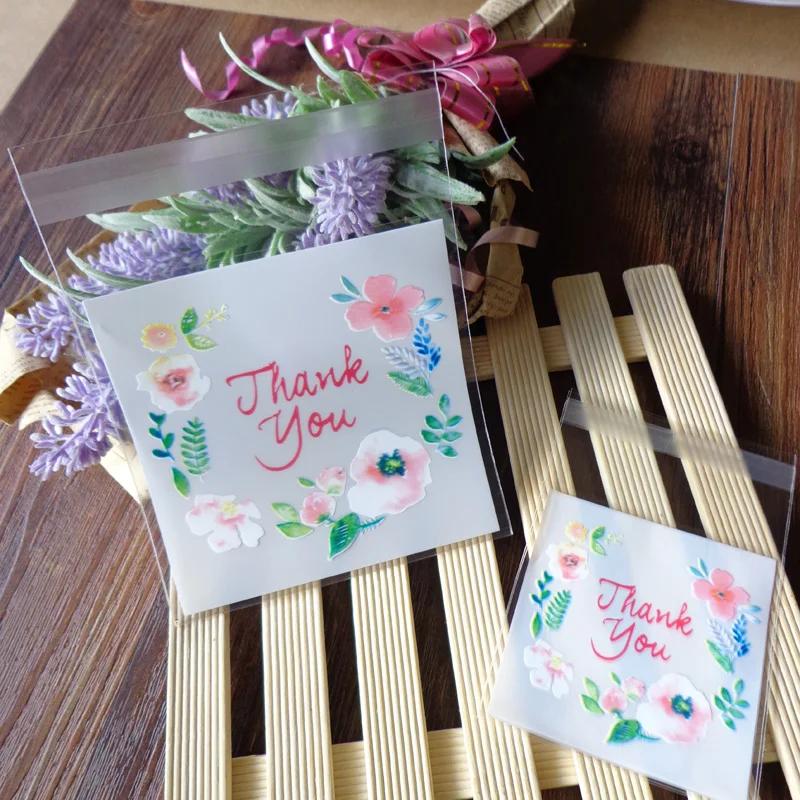 100pcs Thank You Plastic Bag For Gifts Wedding Transparent OPP Self Adhesive Cookie Candy Bags Flower Biscuit Baking Gift | Дом и сад