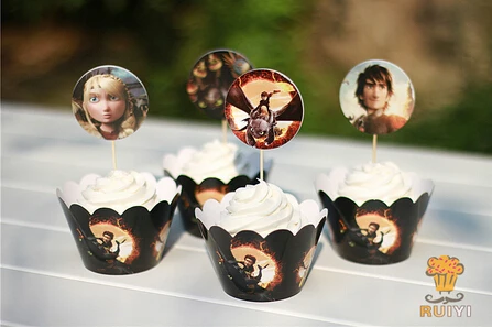 24 шт. (12 оберток + 12 топов) Как приручить ваших драконов кекса обертки и верхние