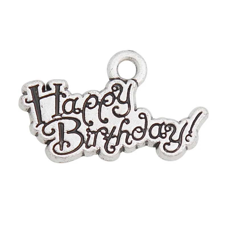 Античные серебряные подвески для дня рождения 12*20 мм 50 шт. AAC108|message charms|happy birthday