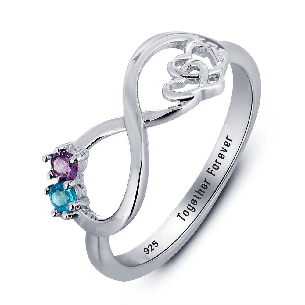 Персонализированные бесконечной любви Promise Ring пара камень 925 пробы серебро, кубического циркония кольцо Бесплатный Подарочная коробка(JewelOra RI101783