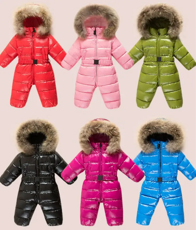 winter RUSSIA baby clothes boy girl thick feather jumpsuit climb clothes out winter clothing