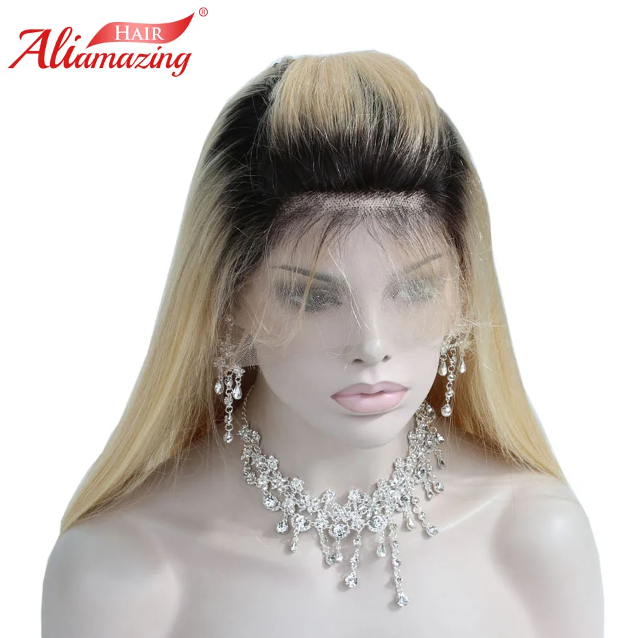 Ali Amazing Hair Ombre 613 Blonde Glueless Pre Plucked Lace Front Wig 130% Density Remy Human with Baby | Шиньоны и парики