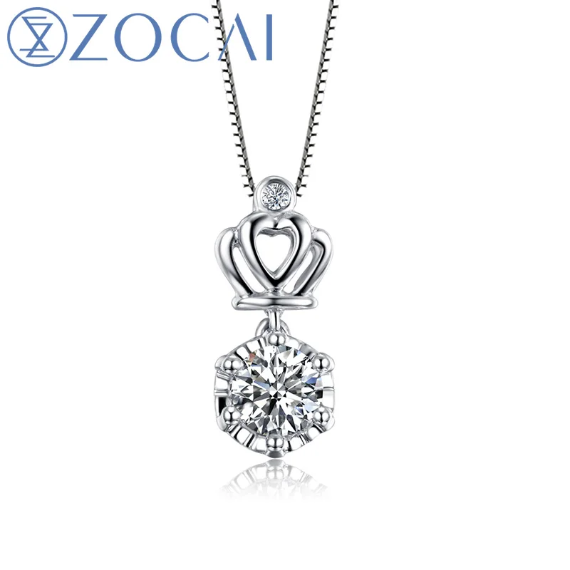 

ZOCAI Crown 0.30 CT H / SI Certified Diamond Pendant in 18K White Gold (Au750) with 925 Silver Chain Necklace JBD90278T
