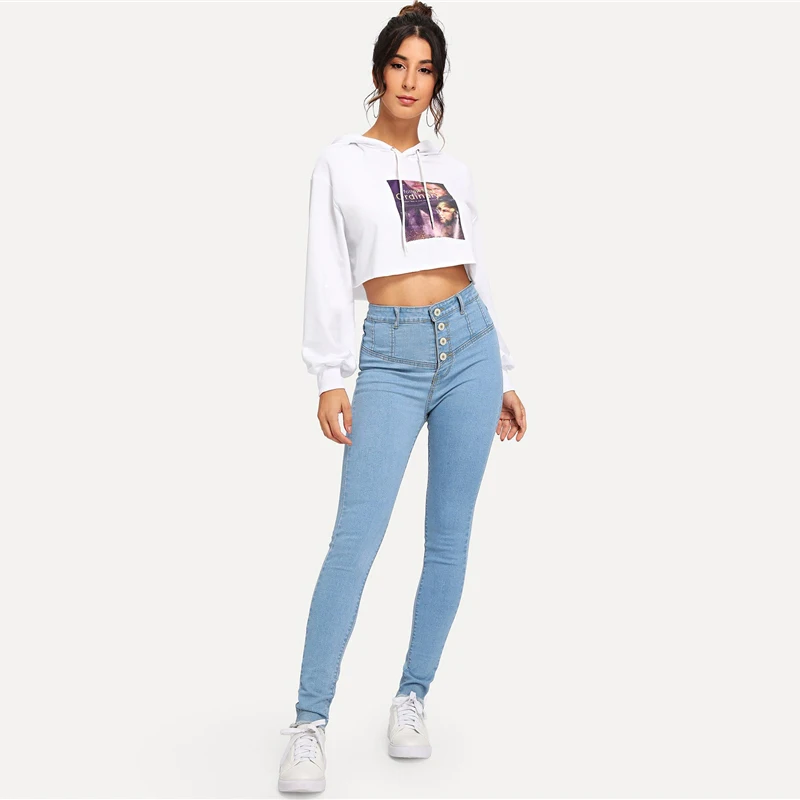 Dotfashion, джинсы с голубой пуговицей спереди, вареные, обтягивающие, с высокой талией, женские,, Осенние, повседневные, обычные брюки женские джинсы деним, брюки