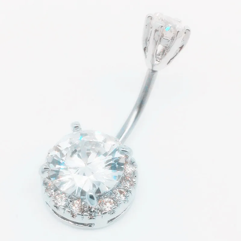 Большой Циркон Любовь Двойное круглое кольцо пупка женское ювелирное изделие 14 г